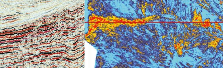 Figure 4: Far trace amplitude response of a distal Upper Cretaceous basin floor turbidite fan.